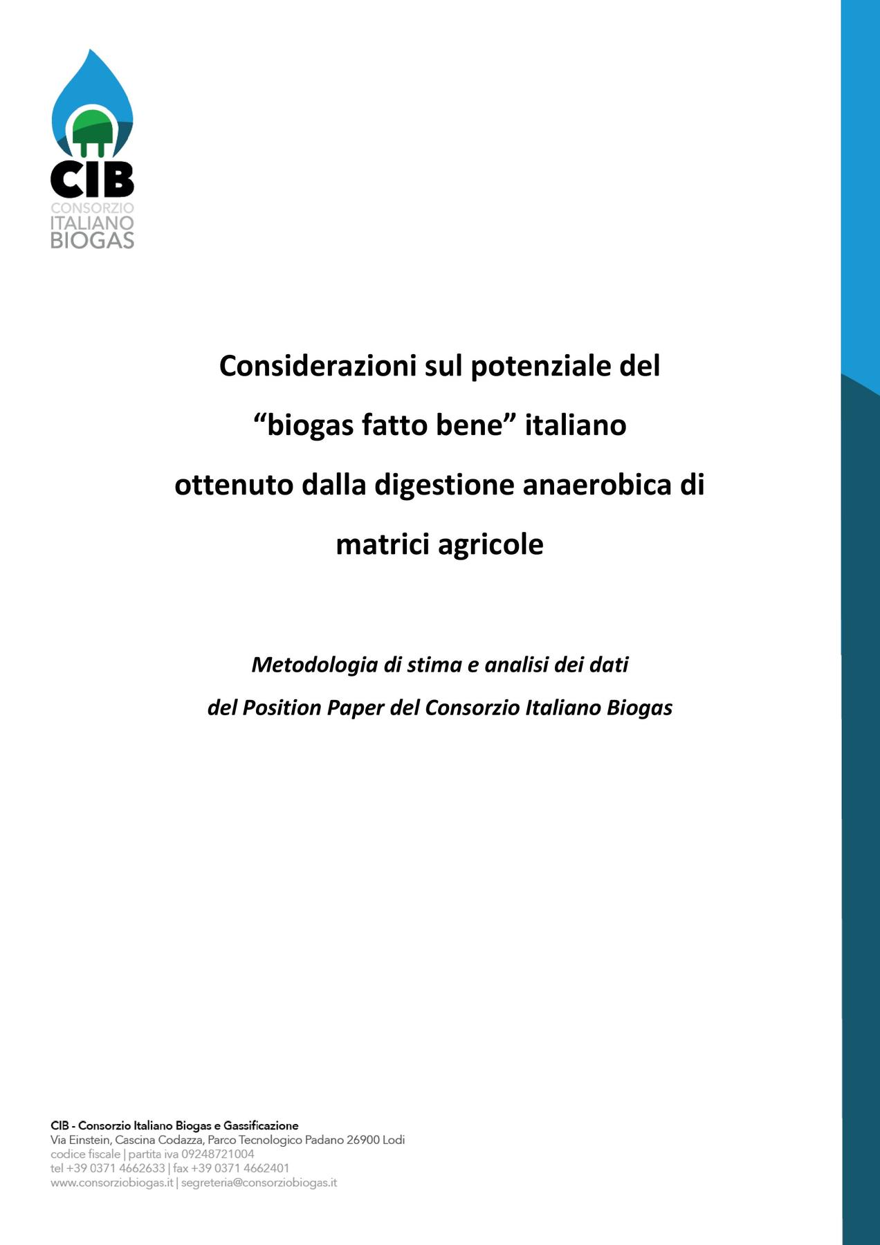 Metodologia di stima e analisi dei dati del Position Paper di CIB, Snam e Confagricoltura (2017)