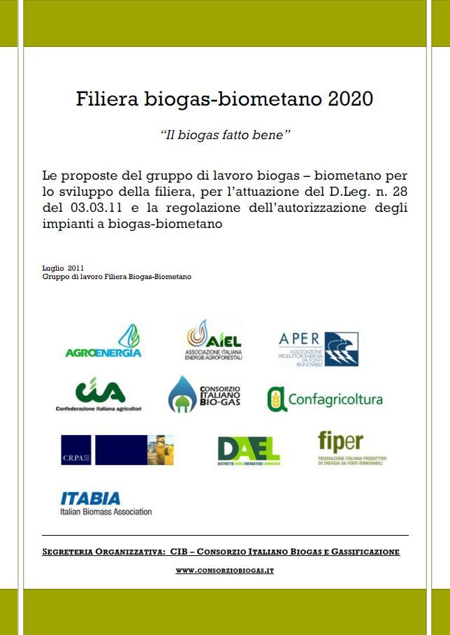 Sviluppo della filiera del biogas – biometano al 2020 “Il biogas fatto bene” (2011)